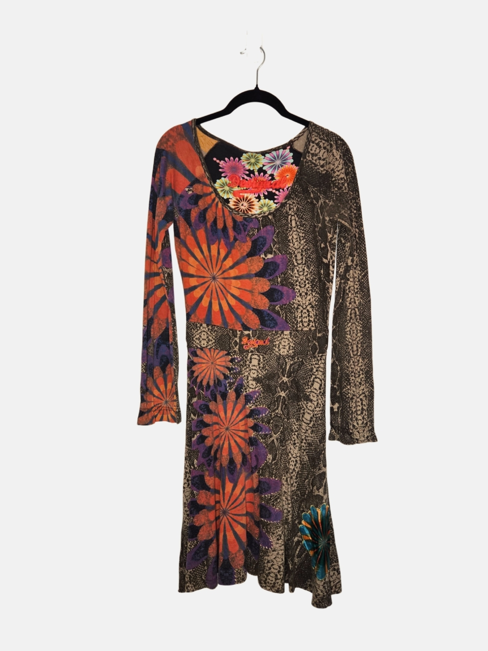 Desigual Floral & Snakeprint Patchwork Long Sleeve Dress!